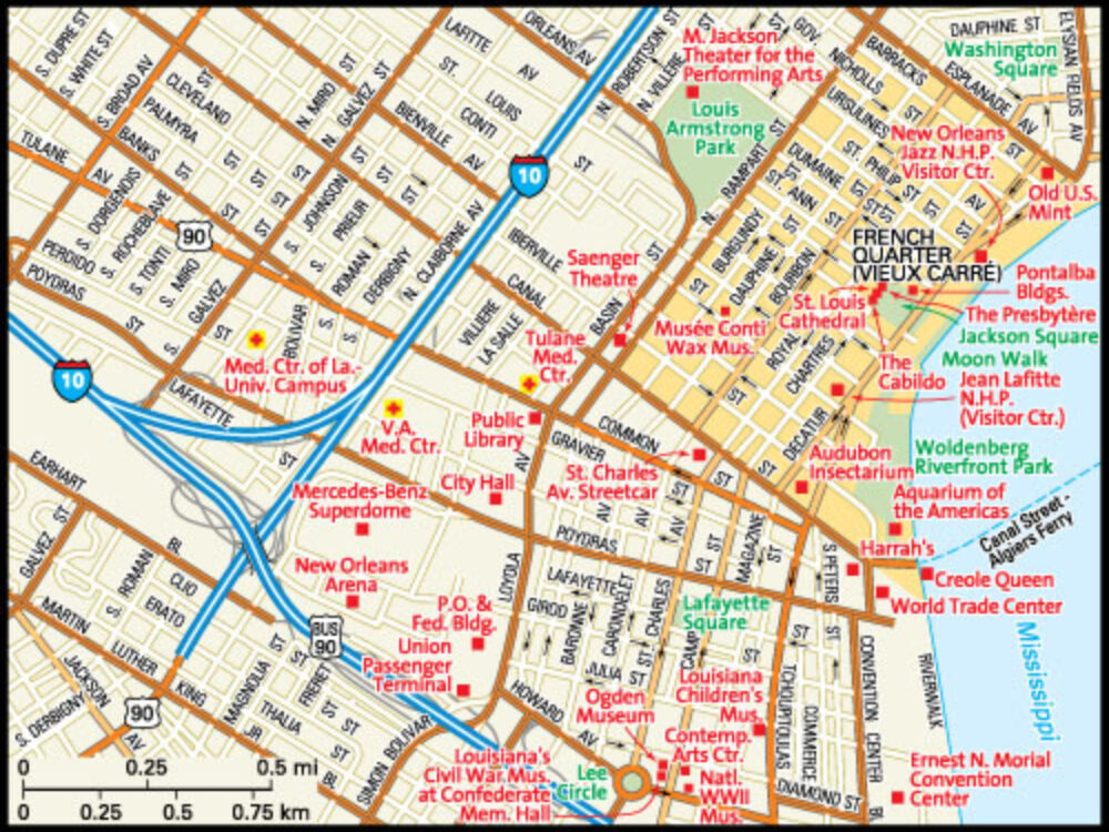 New Orleans Map featuring the best parts of town with attractions