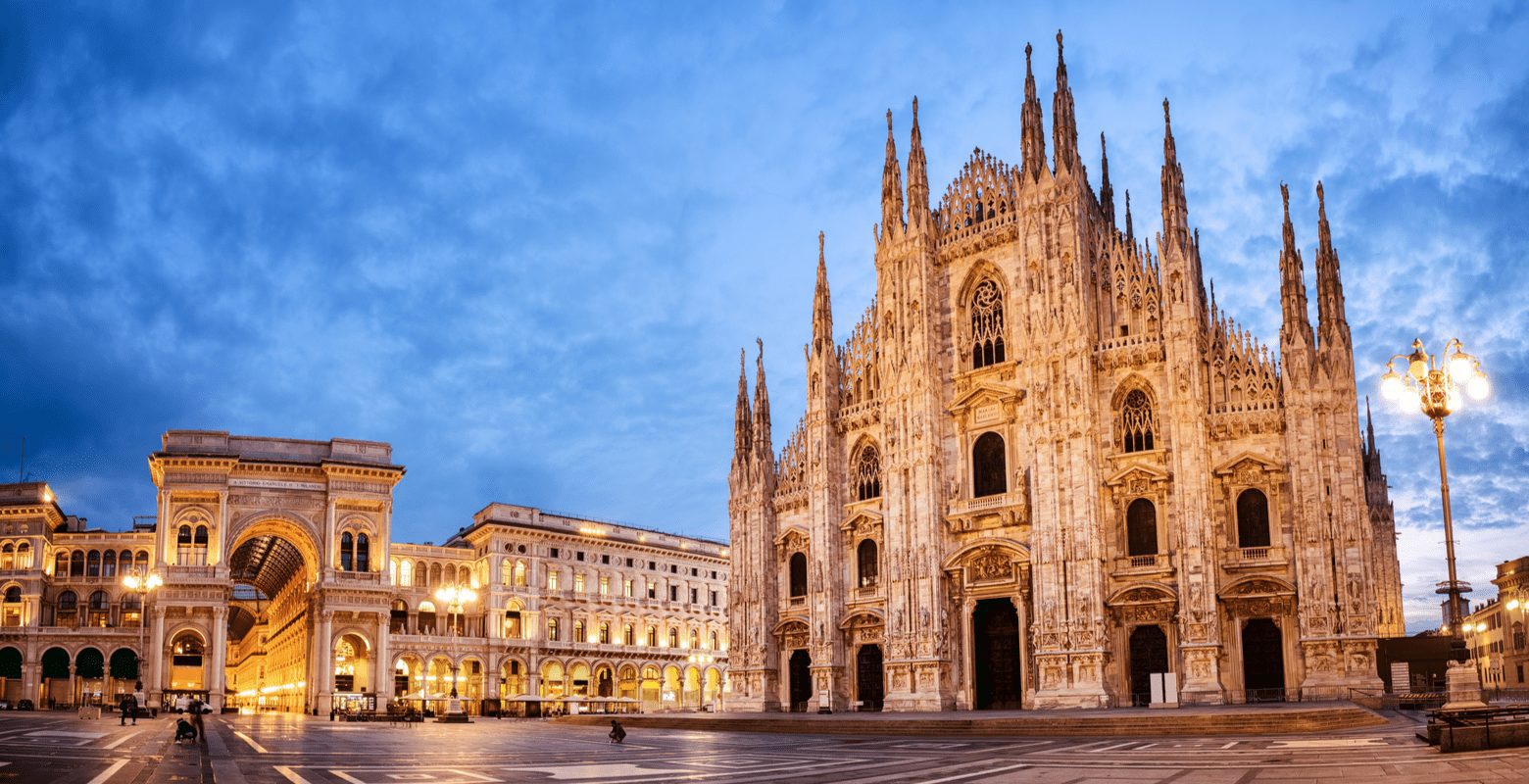 For a piece on where to stay in Milan, a photo of the Milan Cathedral towering over the city below