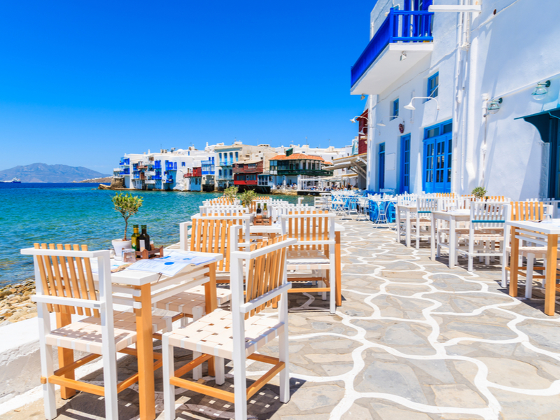 Cool restaurant that's not busy during the overall best time to visit Greece to have the place to yourself