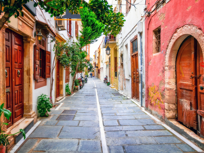 Charming street in Rethymno during one of the least busy times to visit Greece