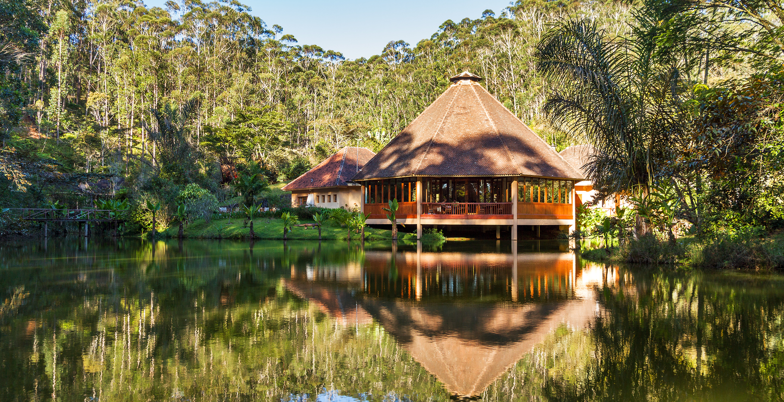 Andasibe Mantadia National Park lodge that sits above a lagoon and situated among the trees