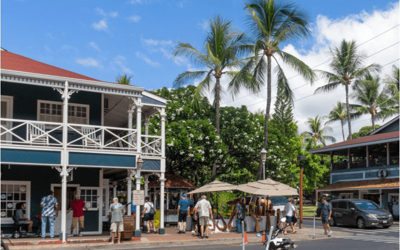 Image of Hotel St and Front St in Lahaina on the island of Maui