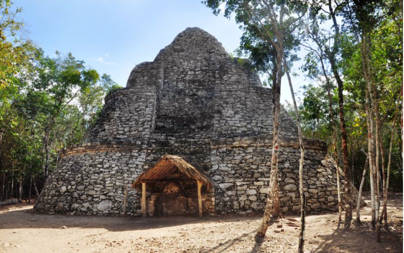 Photo of the Mayan pyramid in Coba as one of our picks for the best mayan ruins in mexico