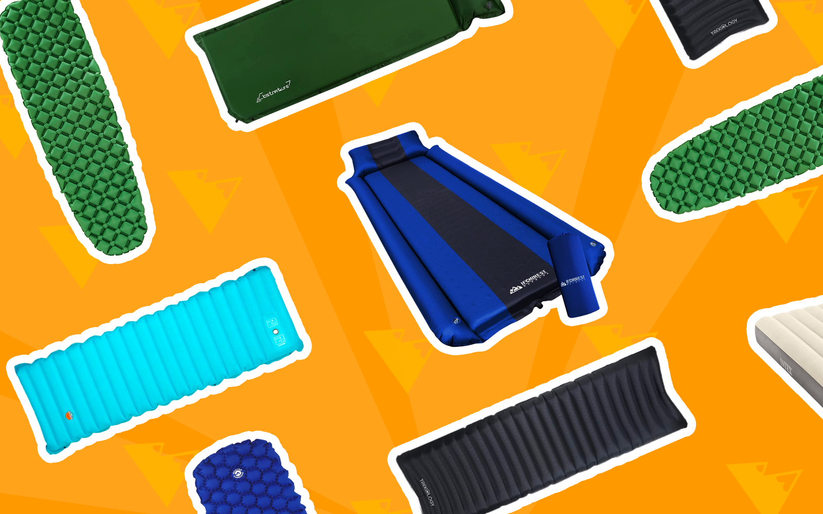 Layflat graphic with the best camping air mattresses on an orange background