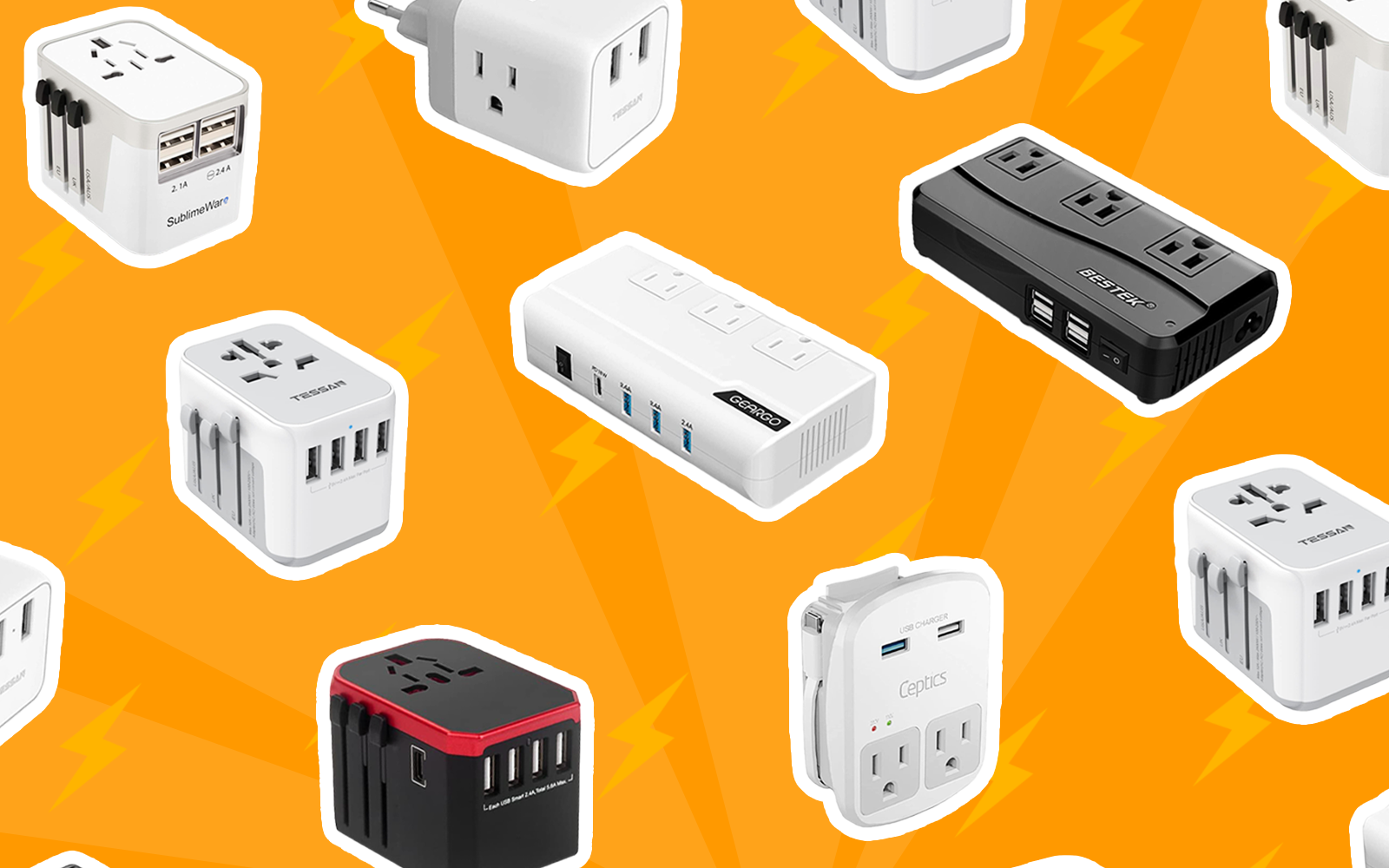 Best Travel Adapter Converters graphic in a layflat image