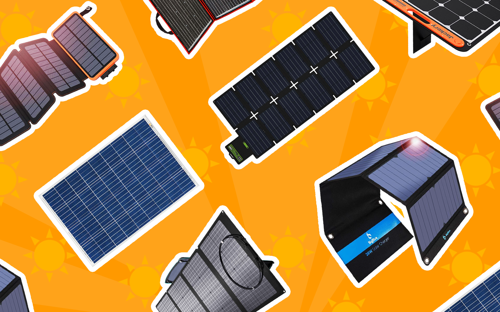 Best portable solar panels in a layflat graphic image on an orange background