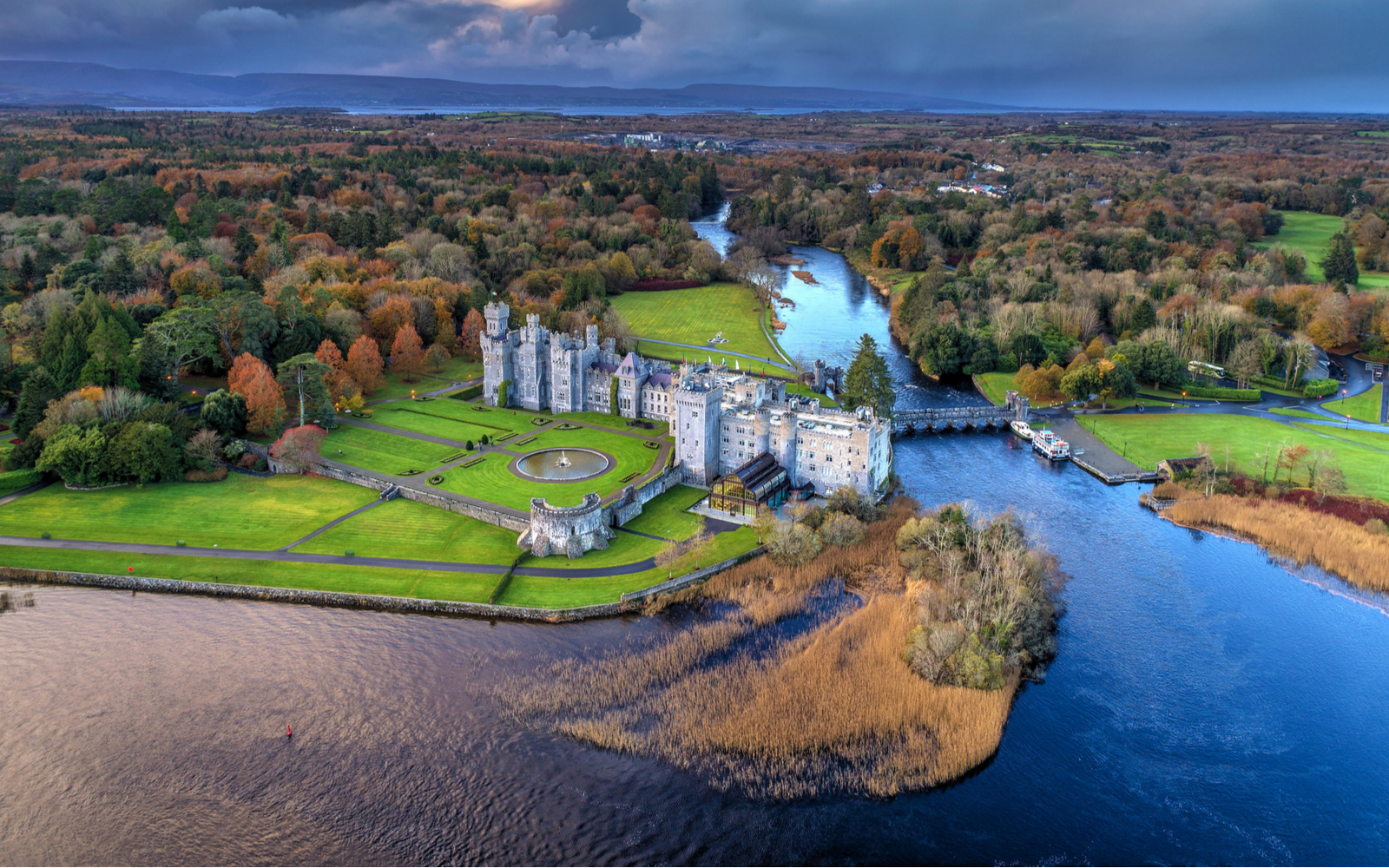 Ashford Castle, one of the best Irish castles, as viewed from above