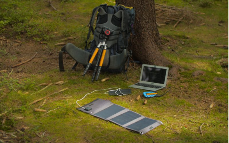 One of the best portable solar panels charging a laptop