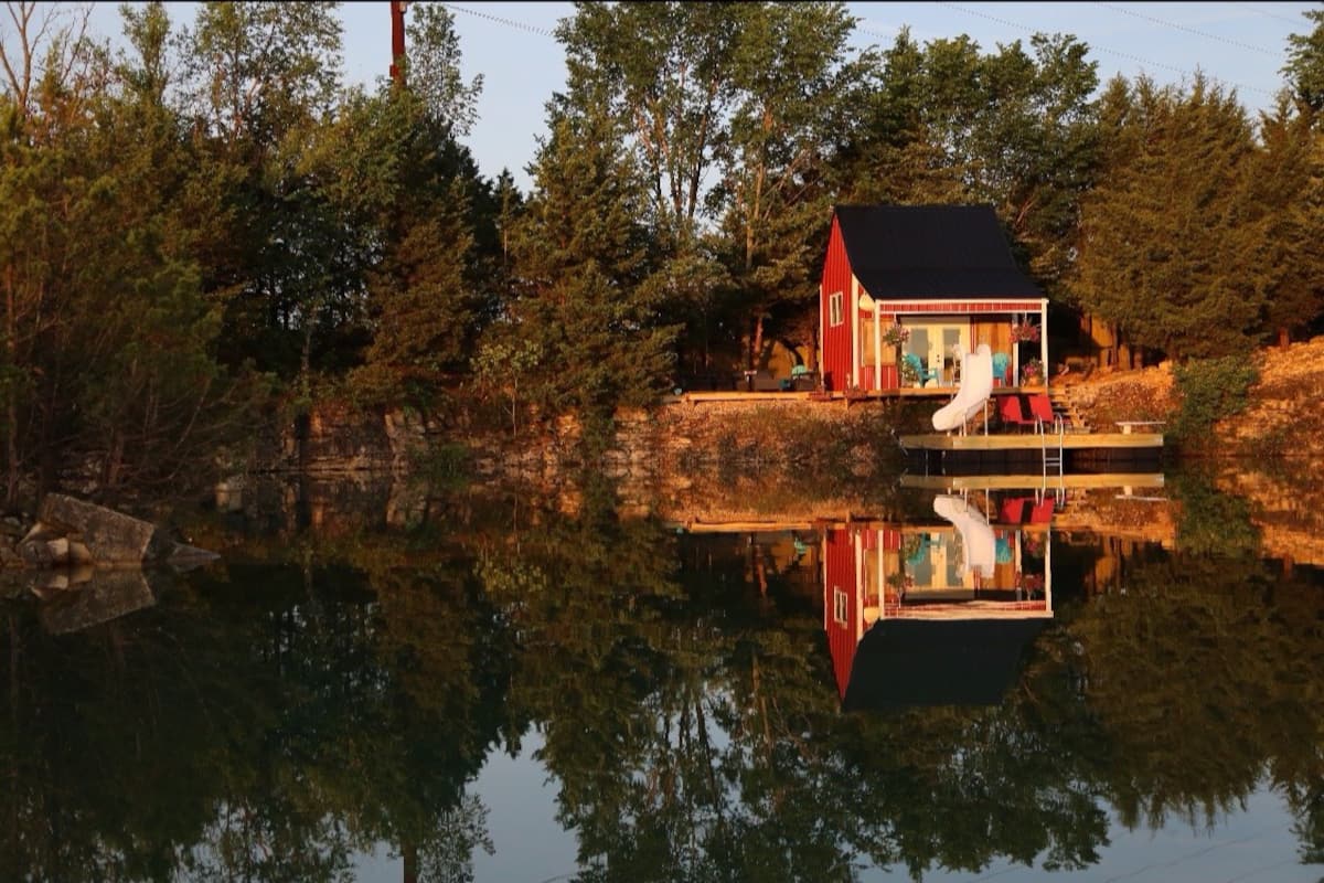 Stay on a rock quarry lake in one of the best Airbnbs in the United States