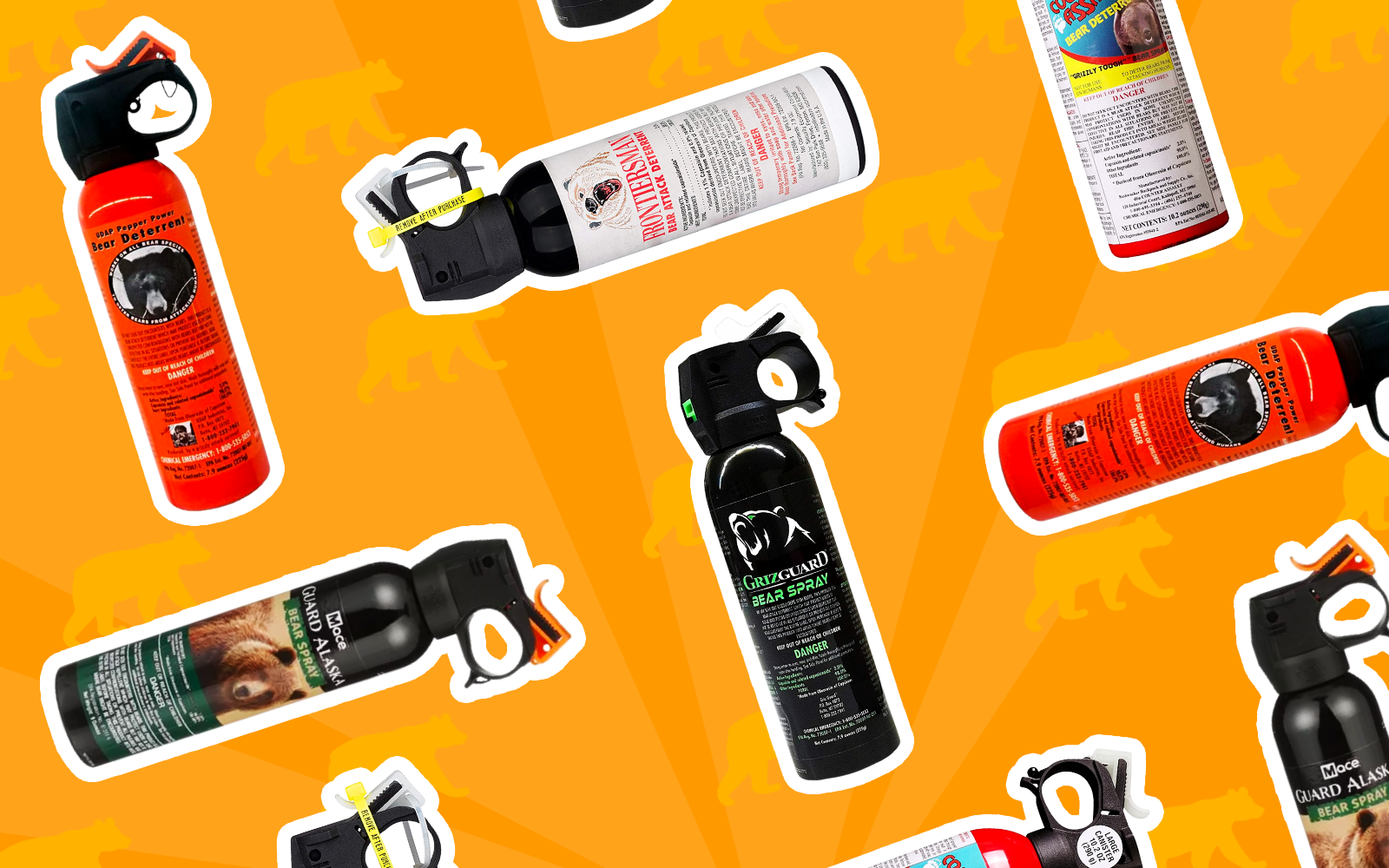 Layflat graphic with the best bear sprays on an orange background