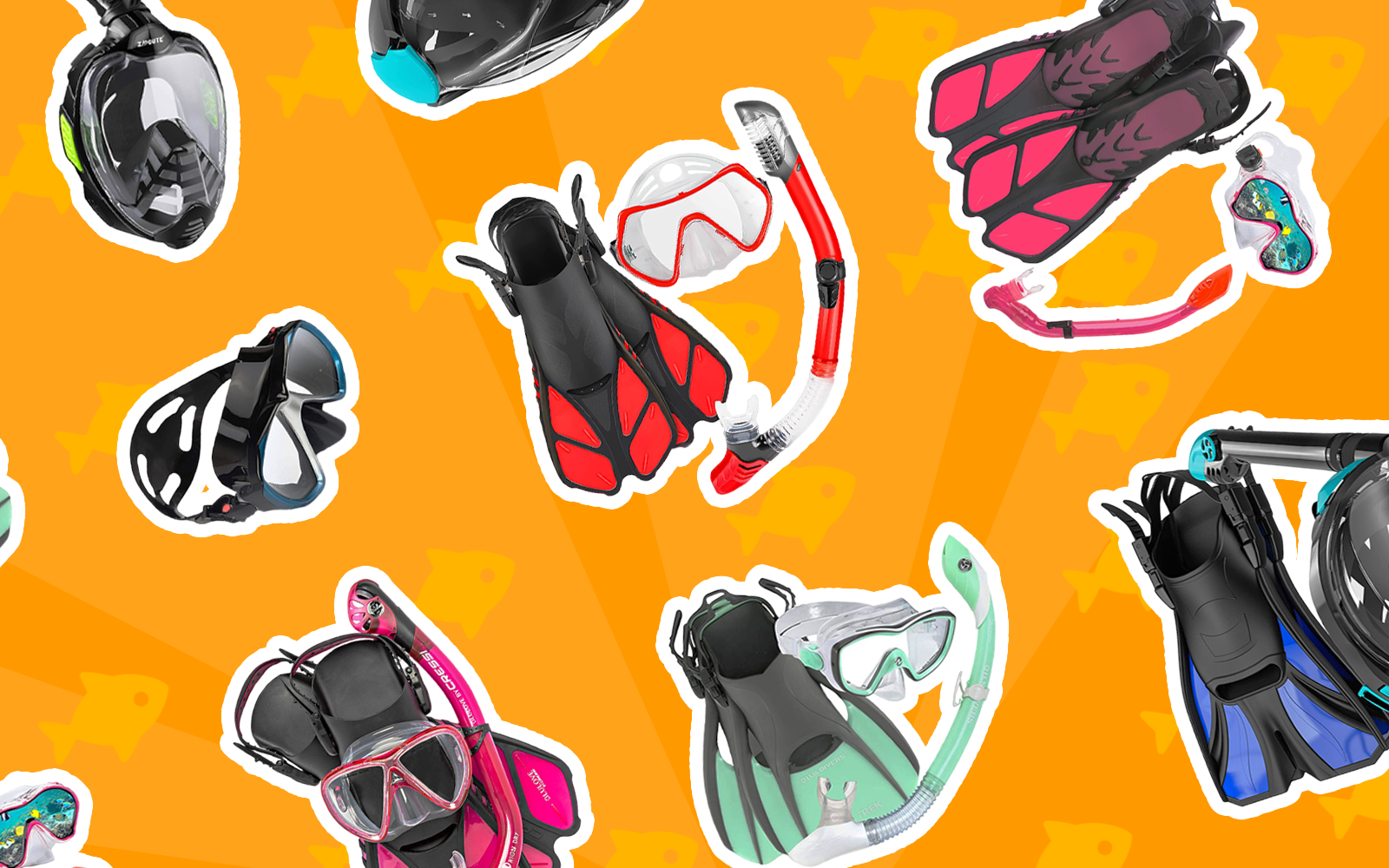 Image of the best snorkeling gear displayed on an orange background