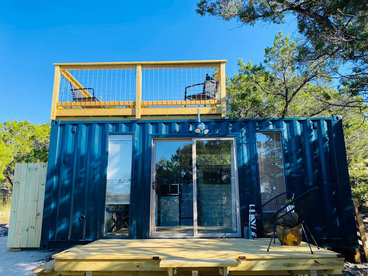 Indigo house in Canyon Lake Texas, a shipping container home and one of the best airbnbs in Texas