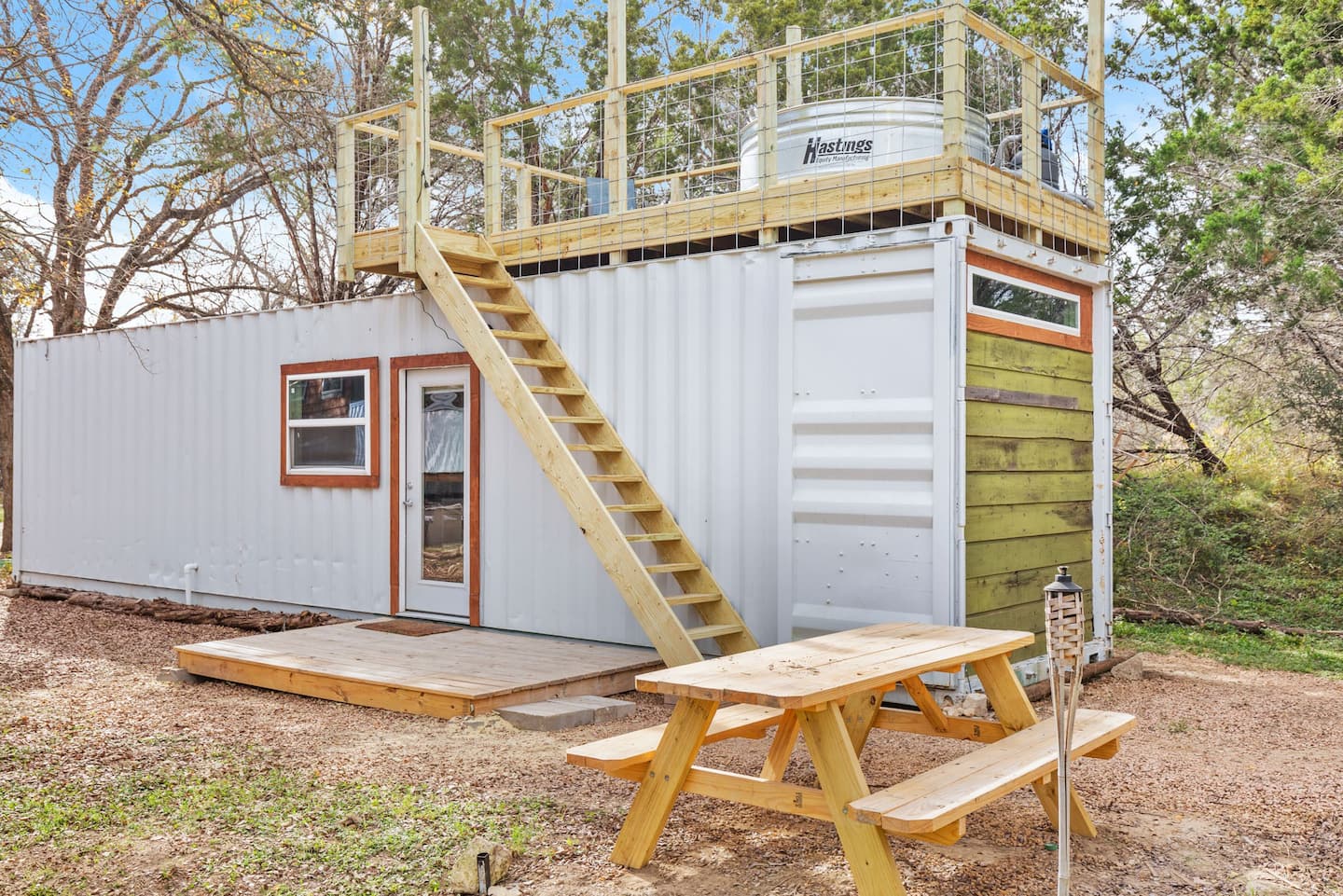 Shipping container home, one of the best Airbnbs in Texas, with a rooftop pool