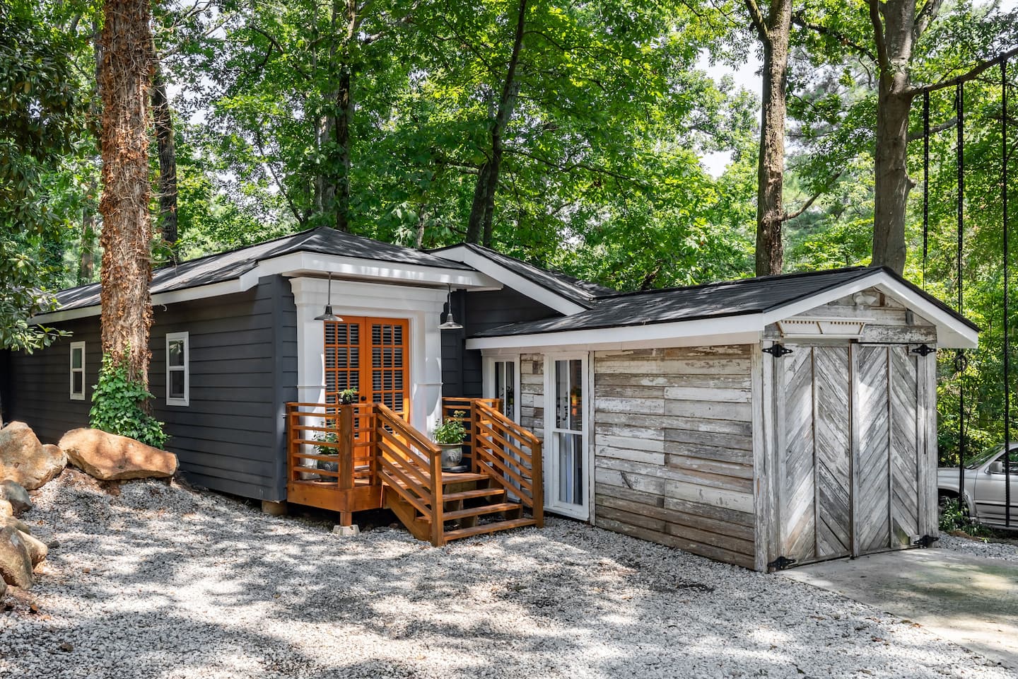 Trendy Tiny Farmhouse with Hot Tub, one of the best Atlanta Airbnbs