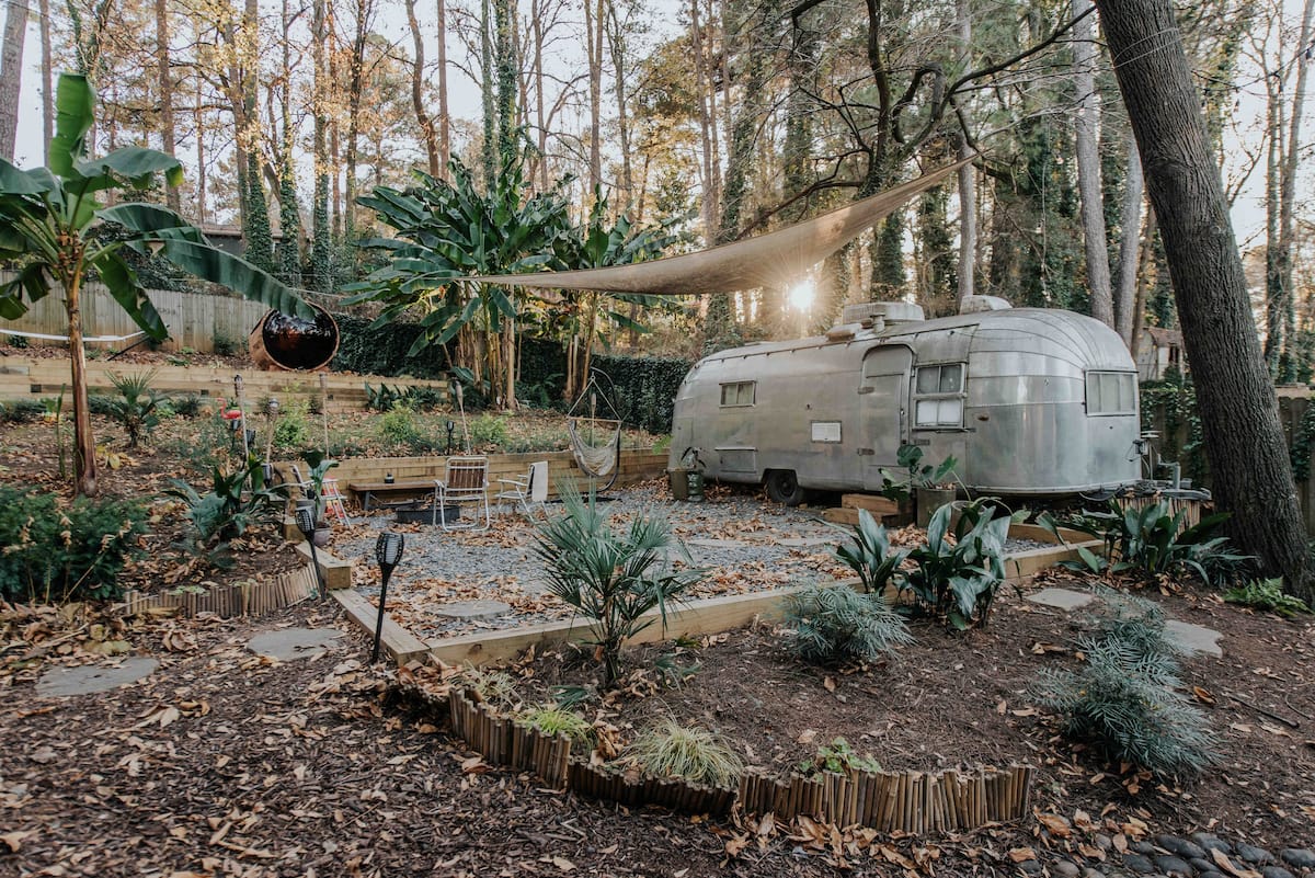 Tropical airstream with hot tub and sauna, one of the best Airbnbs in Atlanta, Georgia