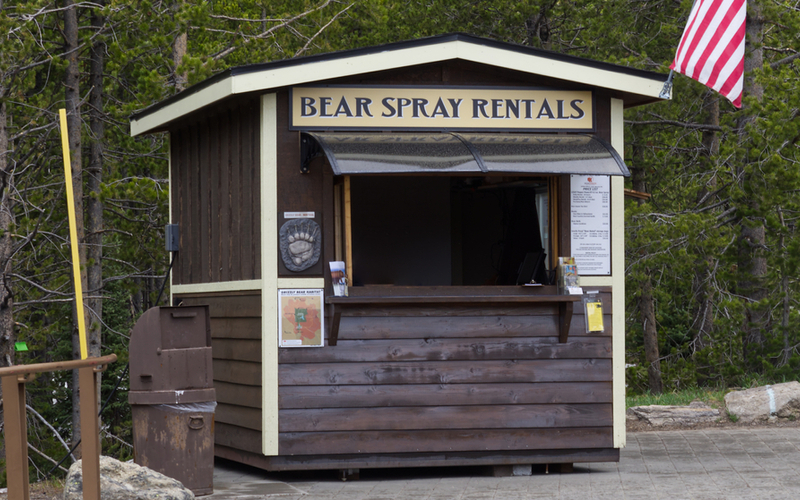 Bear spray rental booth in Yellowstone renting the best bear sprays you can buy