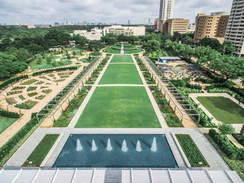 Aerial view of Hermann park, a must-see sight for anyone staying at the best Houston Texas Airbnbs