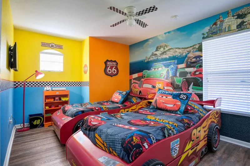 Disney themed airbnb in orlando with a racecar themed room