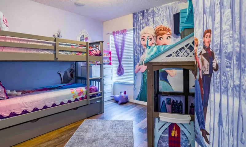 One of the best disney themed airbnbs in Orlando featuring a Frozen room