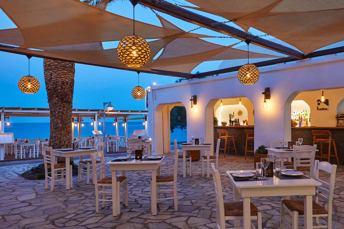 Psatha, one of Santorini's best restaurants, pictured on the patio