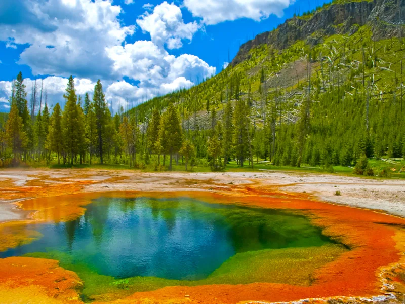 Deep green geyser in Yellowstone, one of America's best national parks