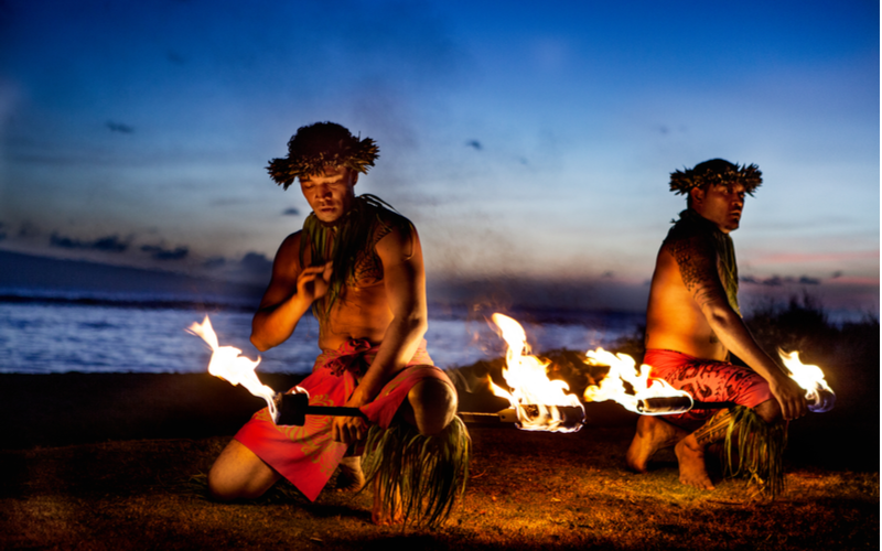 Image of the best luau in Hawaii with two fire dancers