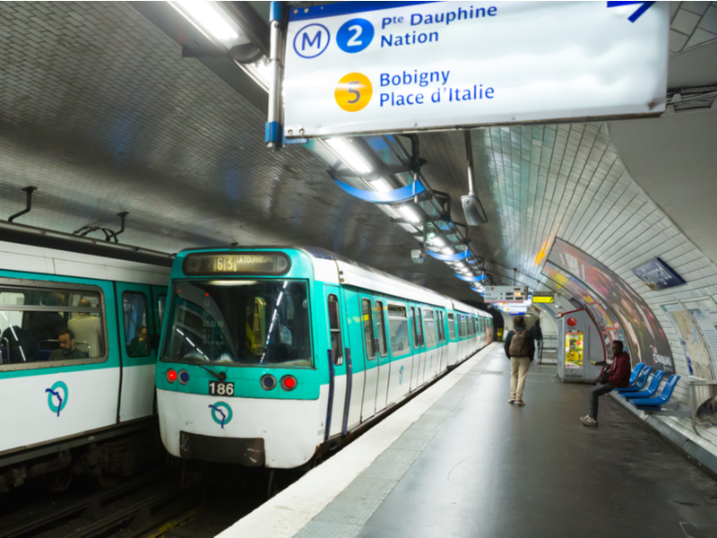 Image for a piece on where to stay in Paris featuring an unsafe area at night, the Stalingrad metro station