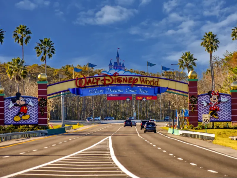 Entrance to Walt Disney World as viewed from the street, one of the best things to do in Orlando