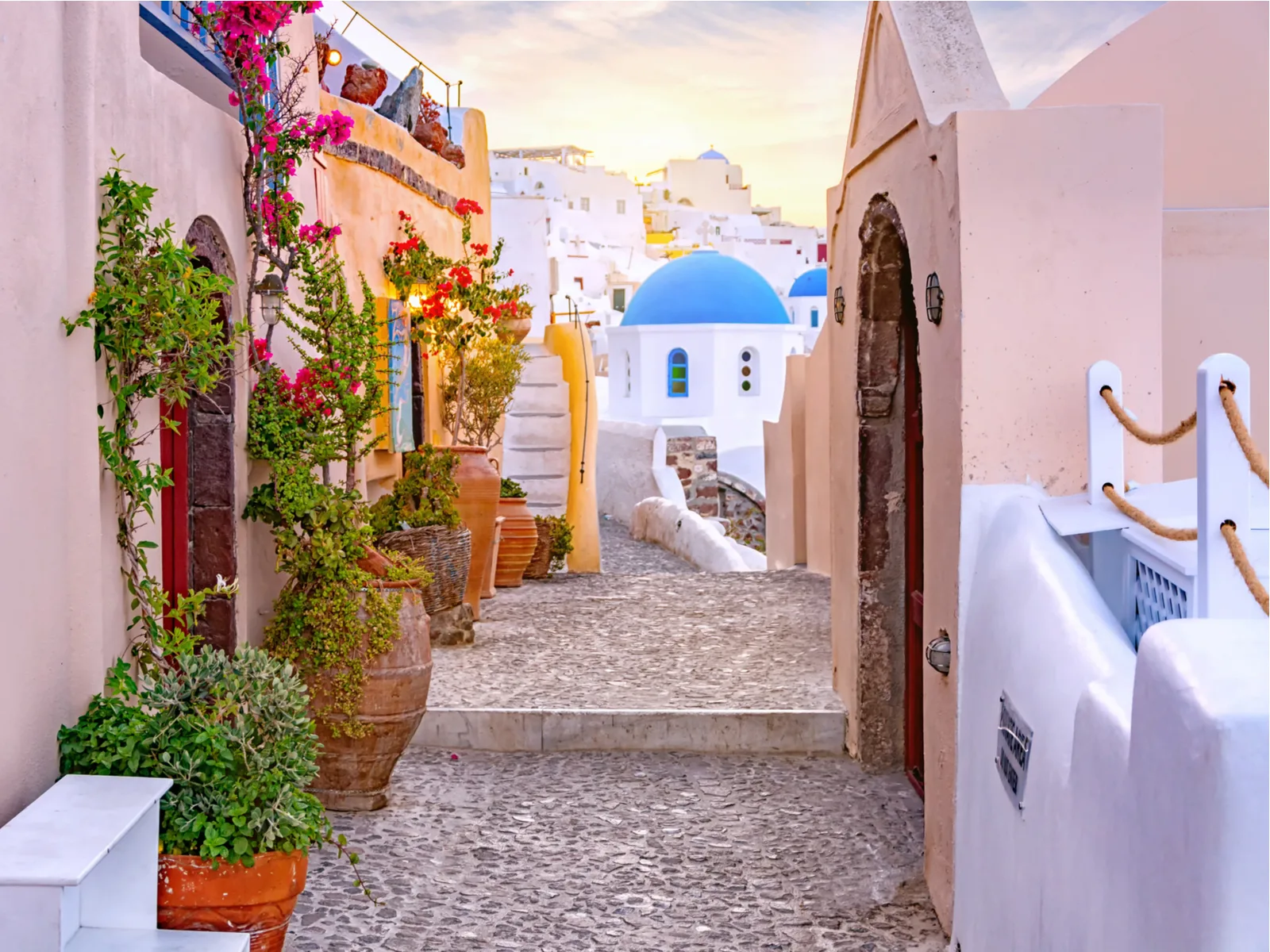 Exploring a narrow street in Oia, one of the best things to do in Santorini