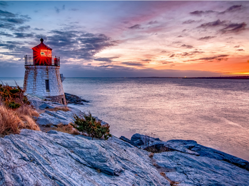 Castle Hill lighthouse in a top pick for the best places to visit in New England, Newport, Rhode Island