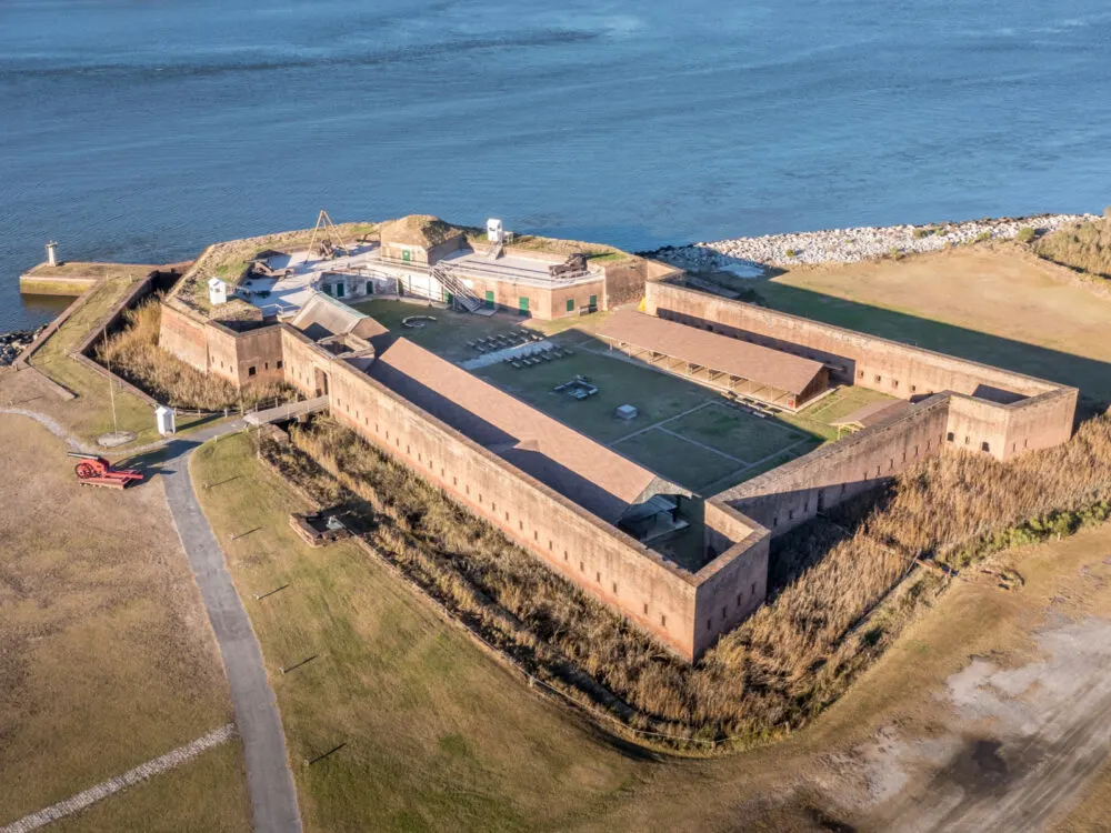 Aerial view of one of the best things to do in Savannah Georgia, old fort jackson
