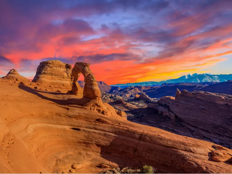 Arches National Park as viewed at sunset for a roundup on the Best National Parks in the USA