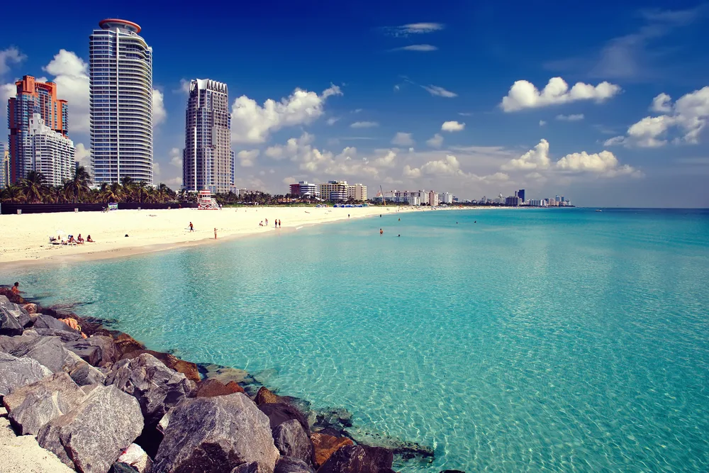 Gorgeous water view of South Beach in Miami pictured looking toward the coastline for a guide to the best and worst times to visit Florida