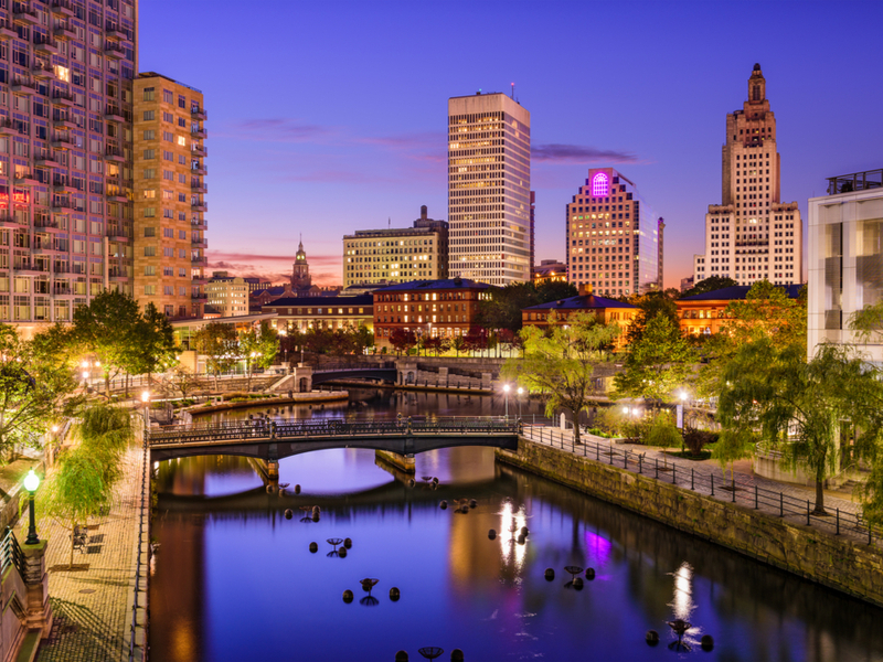 Night view of Providence, Rhode Island, one of the best places to see in New England