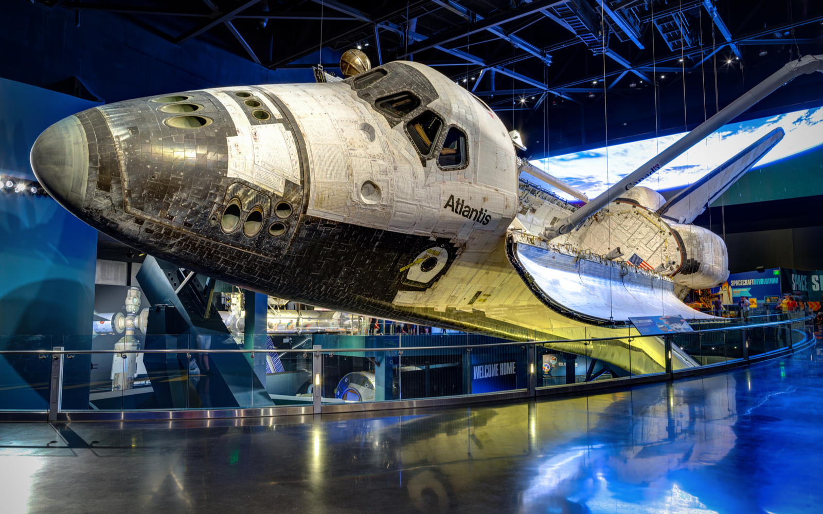 Photo of Atlantis on its side at one of the best museums in Florida, the Kennedy Space Center