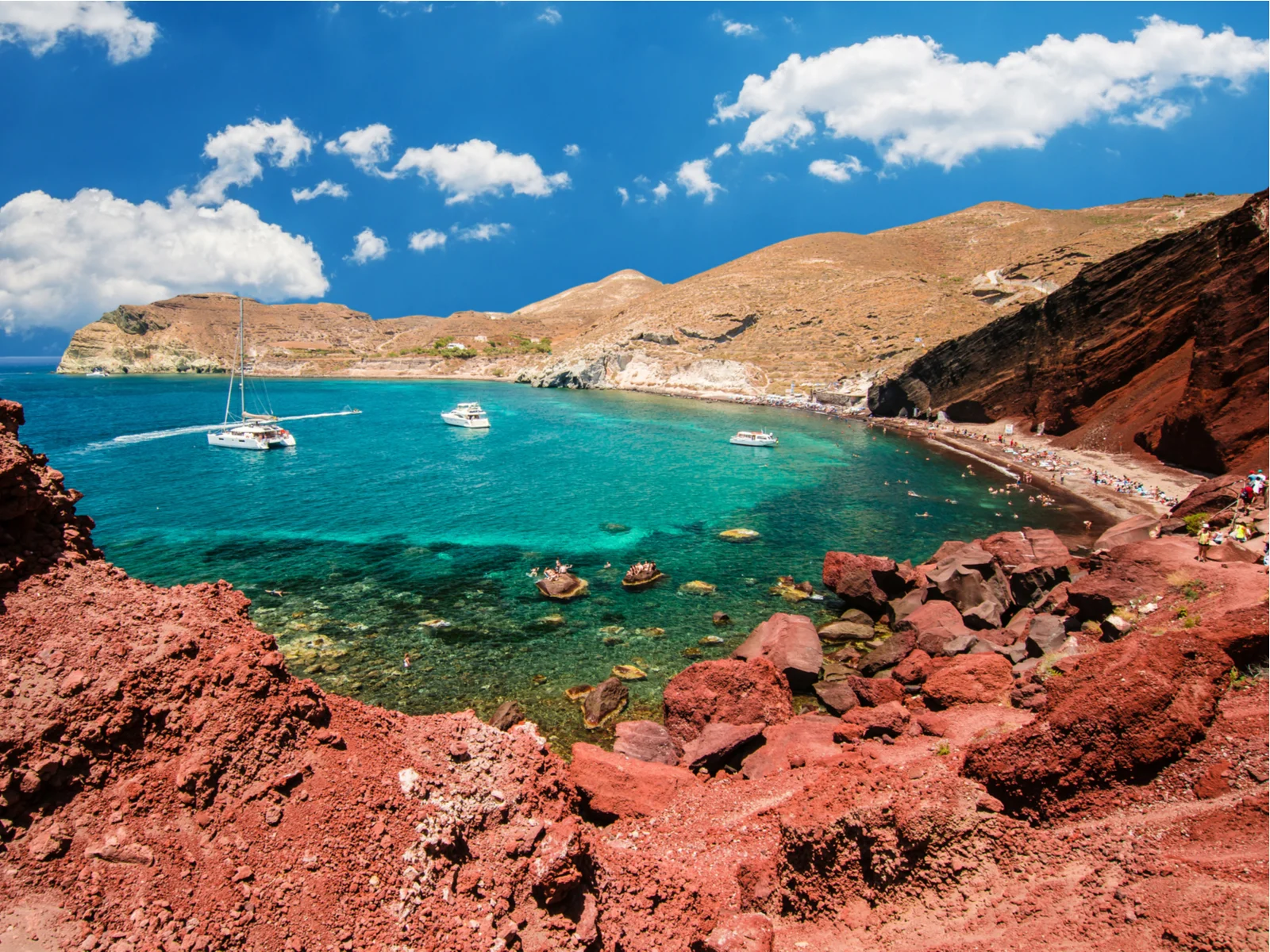 Gorgeous view of the red beach in Santorini, a must-see attraction