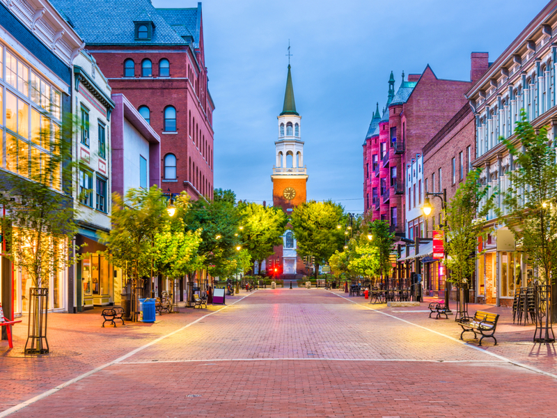 Picturesque town square in Burlington, Vermont, a top pick for the best places to see in New England