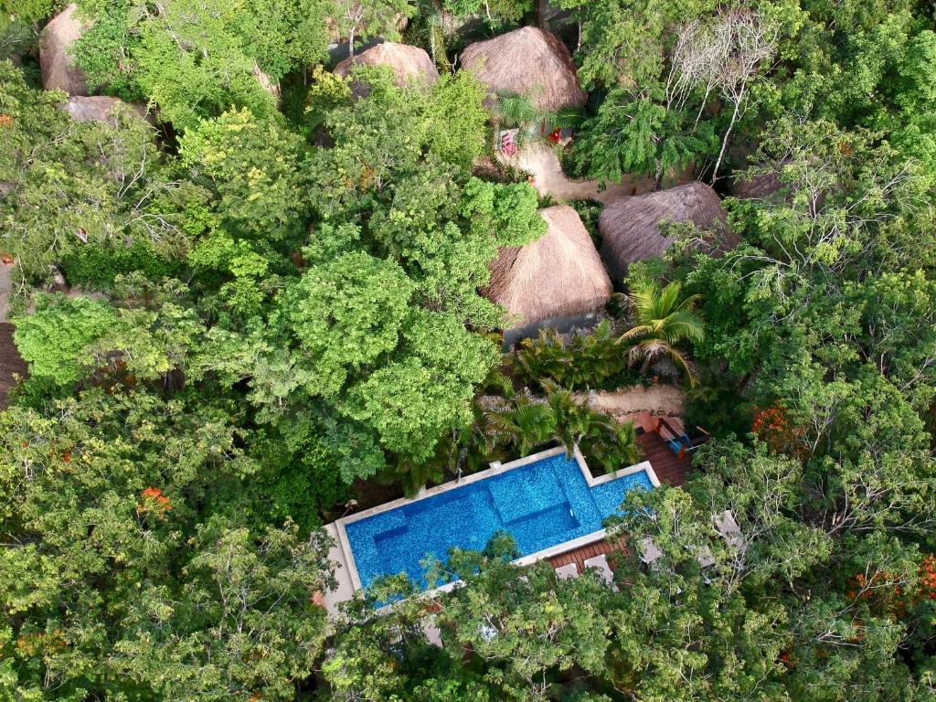 Aerial image of one of the best hotels in Tulum, the Joy Tulum villas