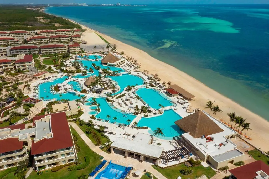 Aerial view of the Moon Palace and beach for a piece on the best all-inclusive resorts in Cancun