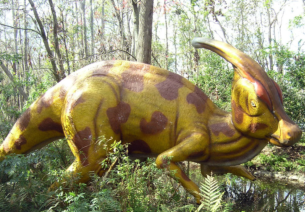 Dinosaur World, one of the best things to do in Tampa, featuring a yellow dino up close
