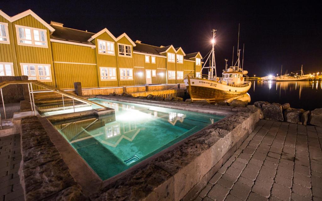 Exterior and pool of the Siglo Hotel by Keahotels for a piece on the best hotels in Iceland