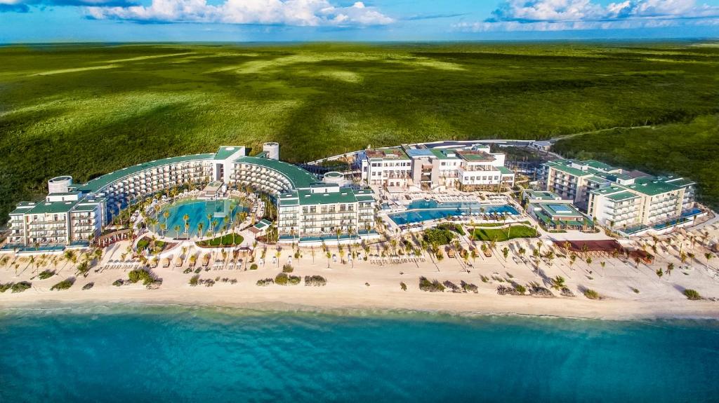 Haven Riviera, one of the best all-inclusive resorts in Cancun, pictured with both buildings in frame from above