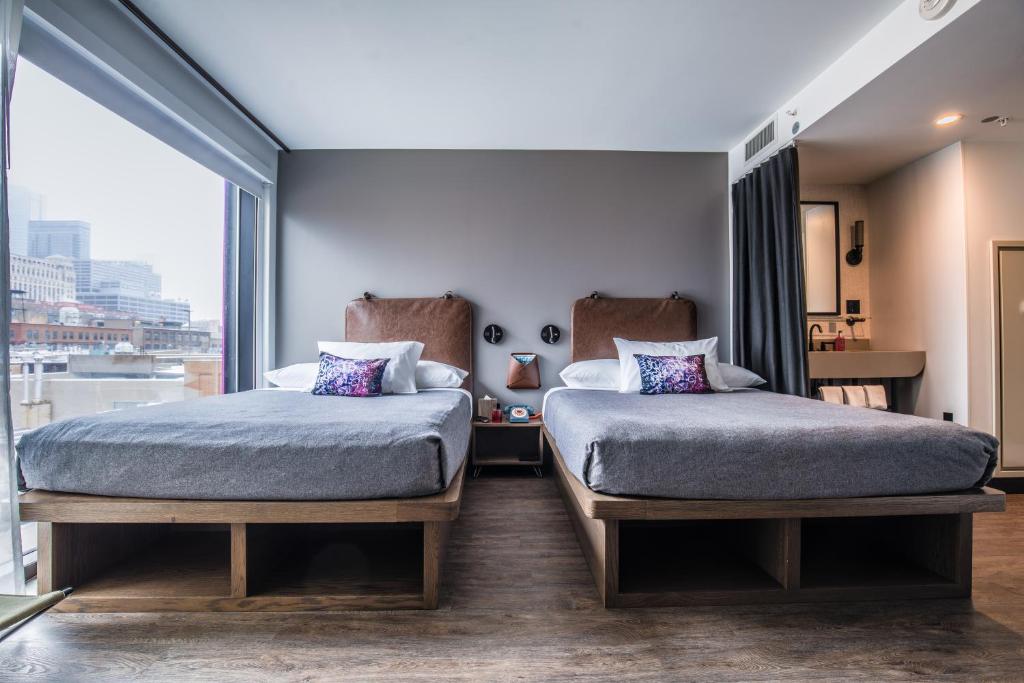 Neat room view of the Moxy Downtown, one of the best hotels in Chicago