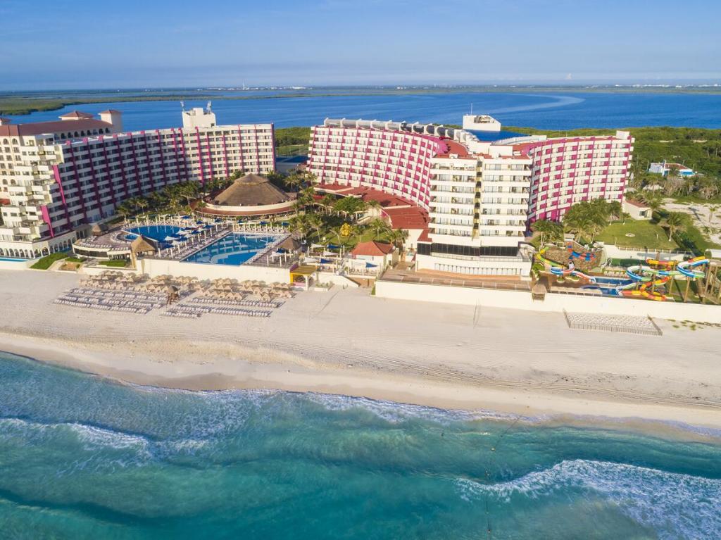 Photo of the Crown Paradise Club, one of the best all-inclusive resorts in Cancun, pictured from above