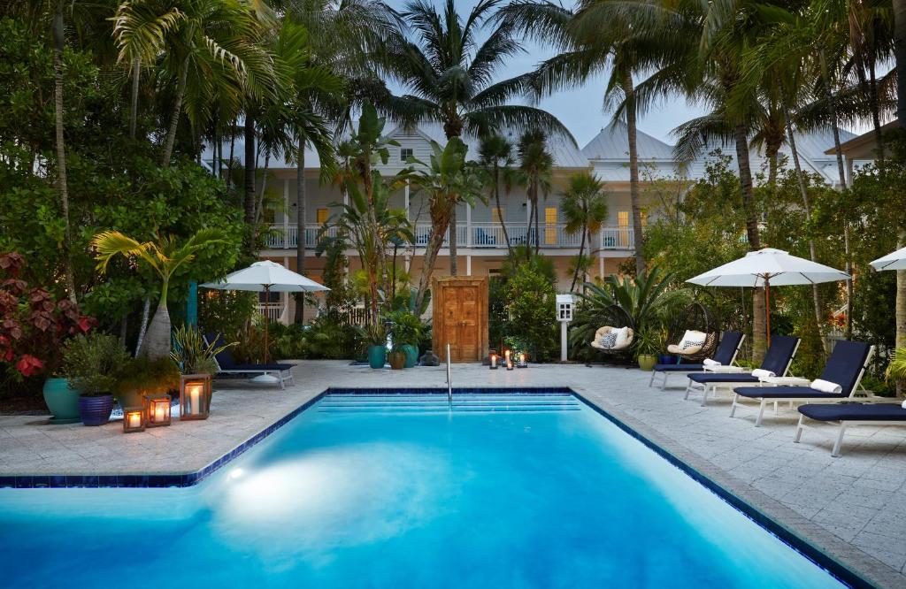 Pool area of one of the best hotels in Key West, the Parrot Key Hotel and Villas