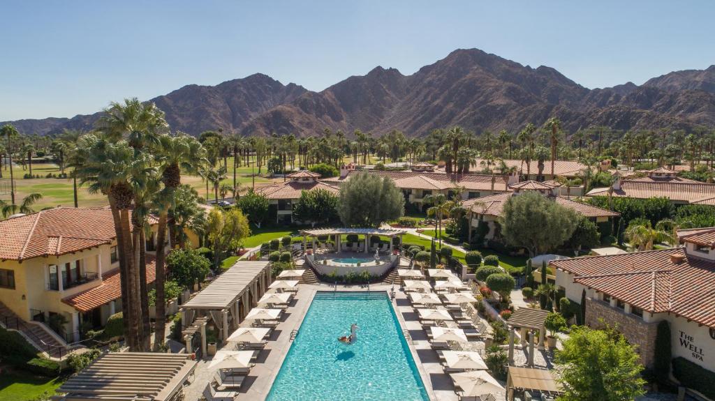 Pool at one of the best hotels in Palm Springs, the Miramonte Resort and Spa, pictured with mountains in the background