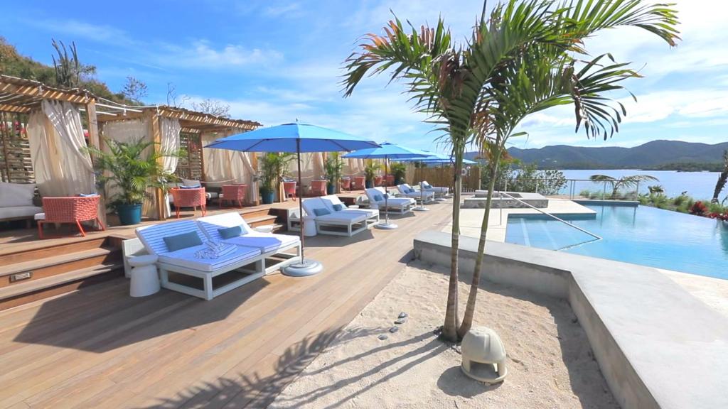 Pool deck of the Lovango Resort and Beach Club, one of the best resorts in St Thomas