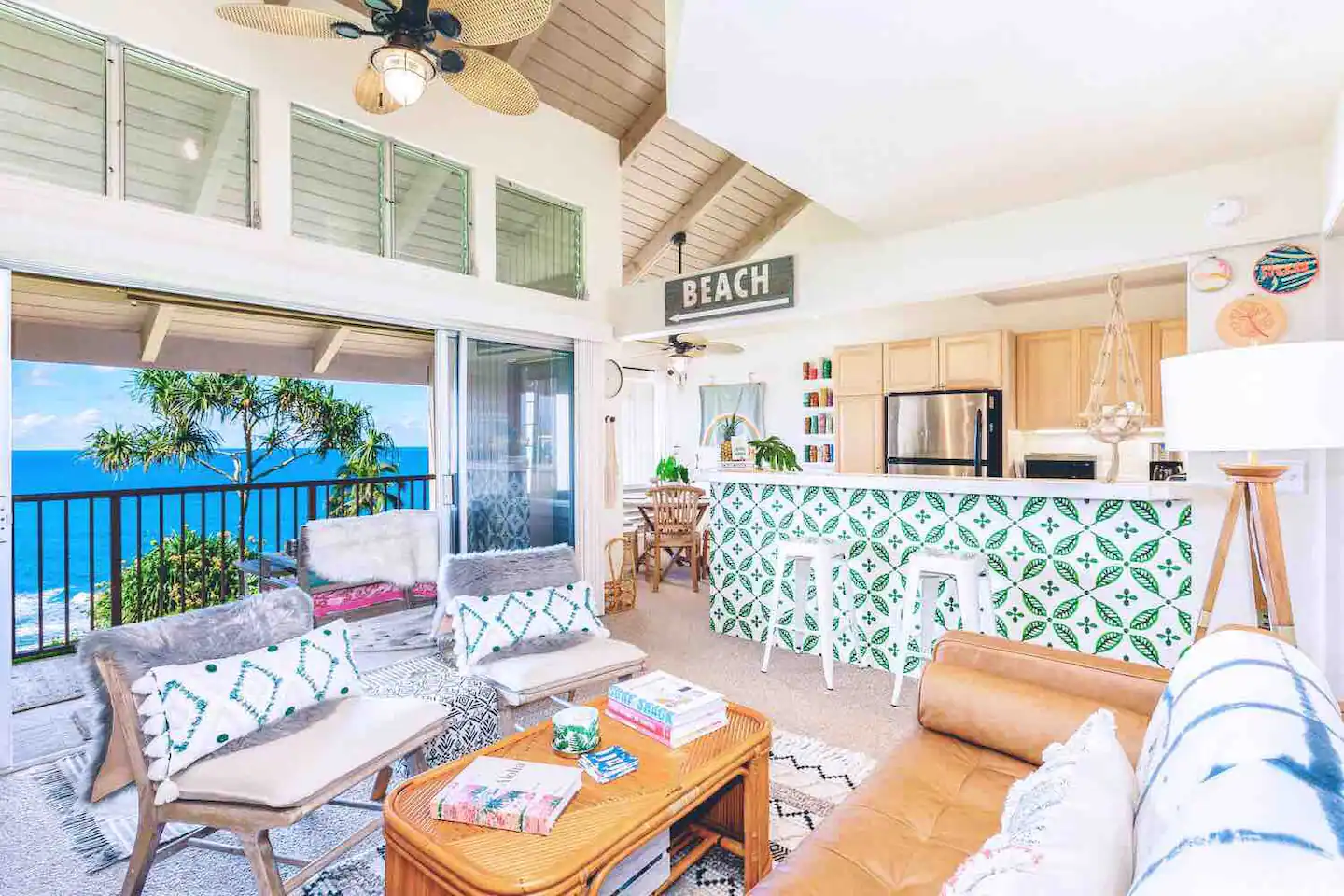 The Surf Shack, one of the best Airbnbs in Hawaii, pictured from the living room