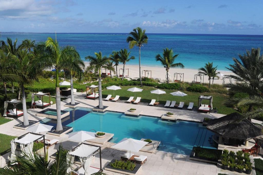 Very sweet pool view of one of the best resorts in Turks and Caicos, the Grace Bay Club