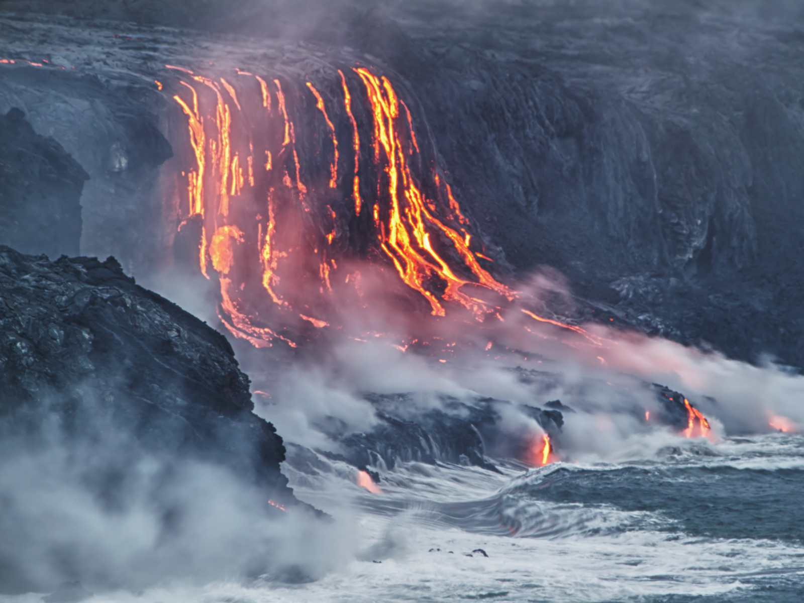 Lava flowing into the Pacific Ocean from The Big Island